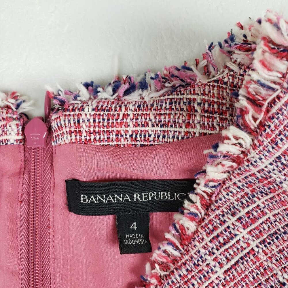 Banana Republic Tweed Fringe Dress Womens 4 Pink Sheath V Neck Faux Wrap - Picture 10 of 13